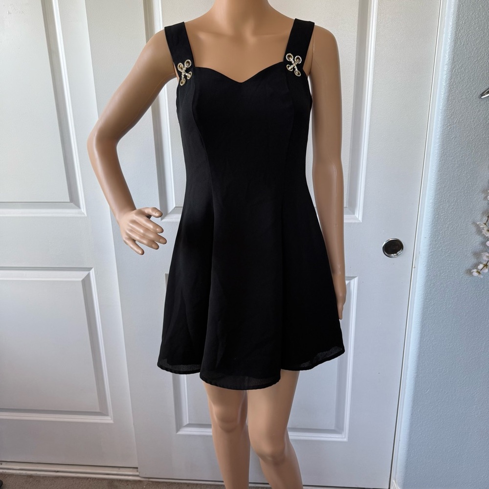 VINTAGE 90s embellished rhinestone cross cross black dress S 2 - Picture 4 of 9